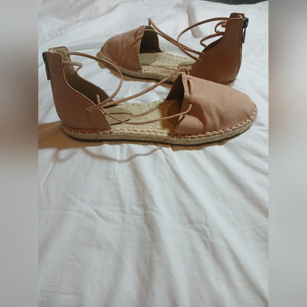 Eileen Fisher Lee D'Orsay Pink Leather Espadrille Strappy Shoes Sandals 8.5
